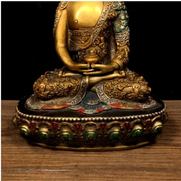 SHAKYAMUNI-BUDDHA STATUE-Bronze Metal Large Painted with Micro Carvings of Story - Picture 4 of 11